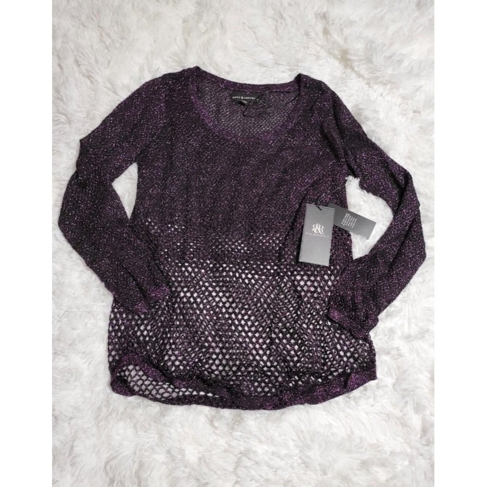 R&R Purple Wine Reliquary Rose Sweater Black Sparkle M Rock & Republic $60 NWT